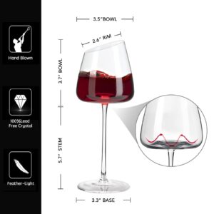 Slanted White Wine Glasses Set of 2, Modern No-lead Hand-Blown Long Stem Red Wine glasses,Premium Crystal Clear Glass with Unique Concave Base,Gift Box-for Anniversary,Wedding,and Christmas-13.5 oz