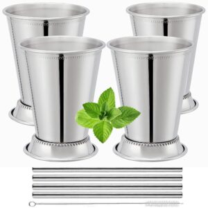 mint julep cups set of 4 with straws - stainless steel mint julep cup - mint julep glasses - 12oz commercial grade cups - metal cups - 2024 mint julep set by flavourd
