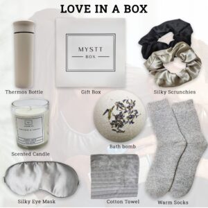 MysttBox Get Well Soon Gifts for Women – Deluxe Home SPA Gift Basket for Women Includes Bath Bomb, Insulated Thermos, Scented Candle – Thinking Of You Self Care Gift for Special Occasions