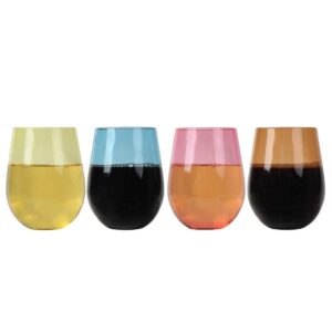 Lily's Home Unbreakable Poolside Acrylic Stemless Wine Glasses and Water Tumblers, Made of Shatterproof Plastic and Ideal for Indoor and Outdoor Use, Reusable. Mixed Colors. 14 Oz. - Set of 4
