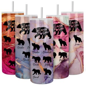 gifts for mom - personalized 20 oz mama bear tumbler with straw, lid - 30 colors, up to 6 cubs - mom gifts from daughter, son - new mom gifts, first mother's day - birthday gifts for mom