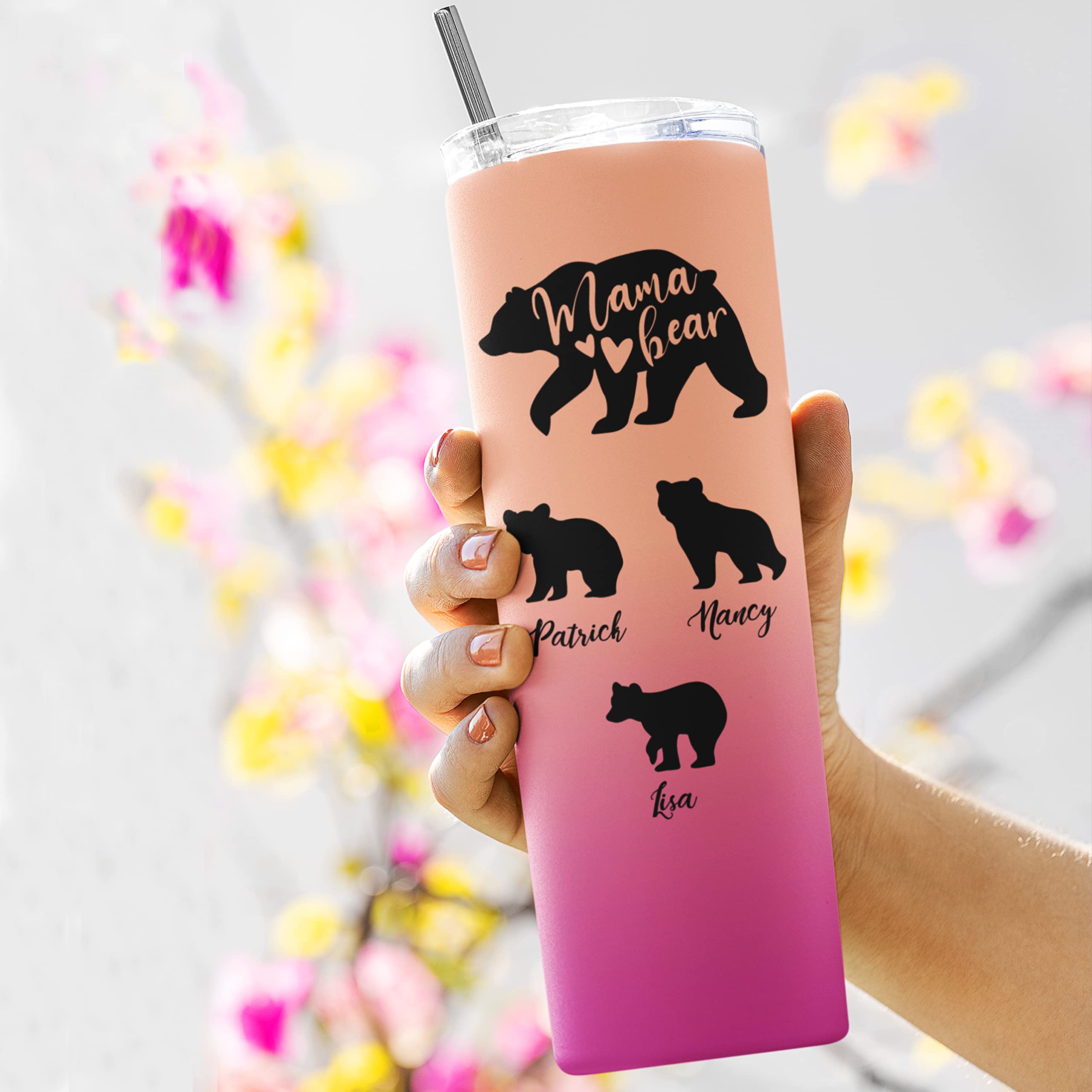 Gifts for Mom - Personalized 20 oz Mama Bear Tumbler with Straw, Lid - 30 Colors, up to 6 Cubs - Mom Gifts from Daughter, Son - New Mom Gifts, First Mother's Day - Birthday Gifts for Mom