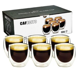 woaiernv 2.7 ounce espresso cups,set of 6,double walled insulated espresso glasses,handmade borosilicate glassware coffee cup,perfect for cold or hot drinks