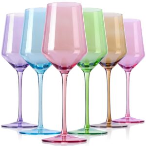 physkoa colored wine glasses set 6-15oz stemmed colorful wine glasses with long stem,multi color wine glasses,housewarming,birthday gifts for women