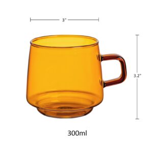 Joeyan Amber Glass Coffee Mugs Set of 2-10 oz Glass Stackable Coffee Cups with Handle - Colored Tea Cups Drinking Glasses for Espresso, Cappuccino, Latte, Tea, Milk