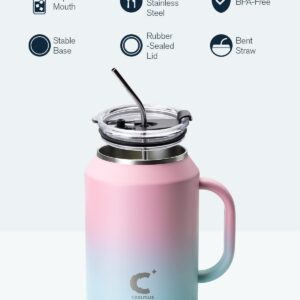 Coolplus Tumbler with Handle 50 oz Mug, Large Stainless Steel Travel Insulated Water Cup with 2-in-1 Lid and Straw, Double Wall Metal Keep Cold 36 hrs, Sweet Proof BPA-Free，Sweet Candy