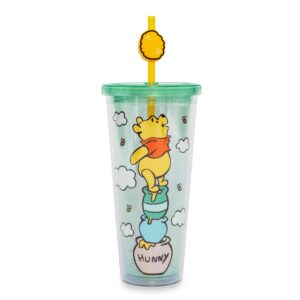 silver buffalo winnie the pooh hunny pot carnival cold cup with reusable straw and leak-resistant lid | holds 24 ounces