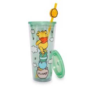 Silver Buffalo Winnie the Pooh Hunny Pot Carnival Cold Cup With Reusable Straw and Leak-Resistant Lid | Holds 24 Ounces