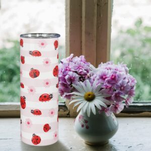 Mofvugz Ladybug Gifts for Women Girls, Cute Ladybugs Daisy Floral Tumbler Cup Coffee Travel Mug, Lady Bug Pink Metal Thermal Insulated Tumblers 20 Oz, Ladybug Decor Accessories Stuff, Kawaii Gifts