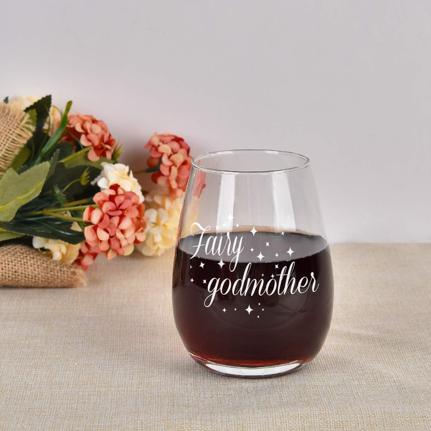 Fairy Godmother Stemless Wine Glass, Godmother Wine Glass from Godchildren, Mother’s Day Wine Glass for Women, Wife, Mom, New Mom, Mom to be