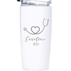 lifetime creations engraved personalized nurse stainless steel tumbler with lid 20 oz (white) - custom nurse gift, doctor, healthcare worker, rn coffee travel mug