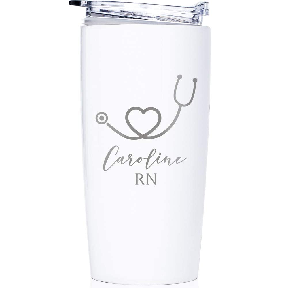 Lifetime Creations Engraved Personalized Nurse Stainless Steel Tumbler with Lid 20 oz (White) - Custom Nurse Gift, Doctor, Healthcare Worker, RN Coffee Travel Mug