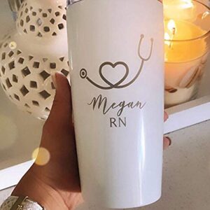 Lifetime Creations Engraved Personalized Nurse Stainless Steel Tumbler with Lid 20 oz (White) - Custom Nurse Gift, Doctor, Healthcare Worker, RN Coffee Travel Mug