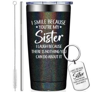 grifarny sister gifts from sister - sister birthday gifts - sister christmas gifts - mothers day gift for sister - i smile because your are my sister tumbler cup 20oz