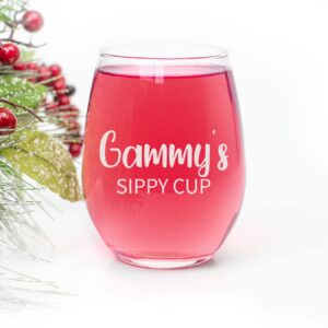 HTDesigns Gammy's Sippy Cup Stemless Wine Glass - Mother's Day Gift Gammy Wine Gift - First Time Gammy New Gammy Gift - Gammy Wine Glass