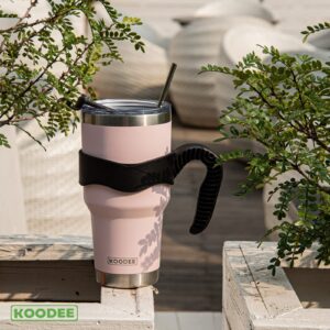 koodee Insulated Coffee Tumbler 30 oz Stainless Steel Double Wall Travel Coffee Mug with Lid and Straw, Handle (30 oz, Pink)