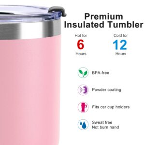 koodee Insulated Coffee Tumbler 30 oz Stainless Steel Double Wall Travel Coffee Mug with Lid and Straw, Handle (30 oz, Pink)