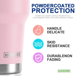 koodee Insulated Coffee Tumbler 30 oz Stainless Steel Double Wall Travel Coffee Mug with Lid and Straw, Handle (30 oz, Pink)