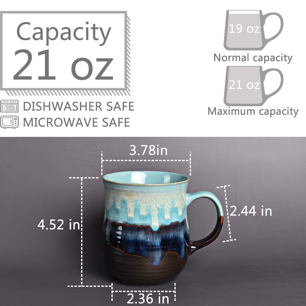 Bosmarlin Large Ceramic Coffee Mug, Big Tea Cup for Office and Home, 21 Oz, Dishwasher and Microwave Safe, 1 PCS