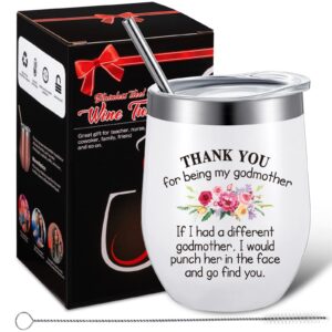 godmother gifts from godchild, thank you for being my godmother wine tumbler promoted to godmother gift for baby pregnancy announcement christmas,12 oz stainless steel coffee mug with lid straw brush
