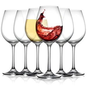 modvera stemmed wine glasses with elongated bowl design, crystal, perfect for red and white wine for your next event, wine glass set sommeliers will love - 18 oz, set of 6