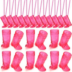 sieral boot shot glasses on beaded necklace plastic cowgirl shot glass cup necklace bride and groom supply for bachelorette carnival party birthday wedding supply(transparent rose, 12 pcs)