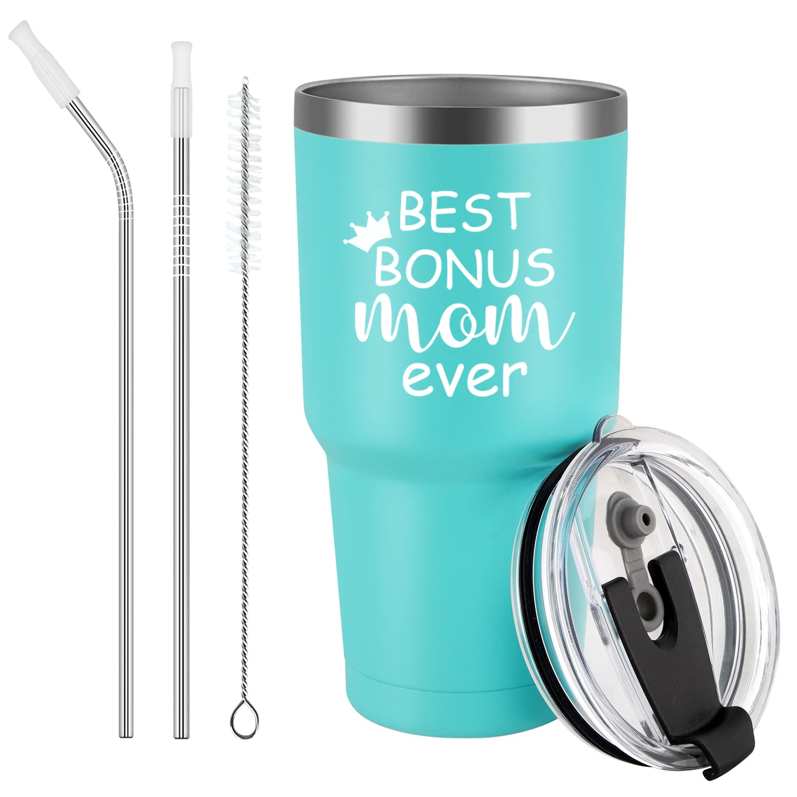 GINGPROUS Mother's Day Gifts for Mom Tumbler, Best Bonus Mom Ever Gifts for Stepmom Bonus Mom New Mom to be from Daughters Sons, 30 Oz Insulated Stainless Steel Travel Tumbler with Lids, Mint