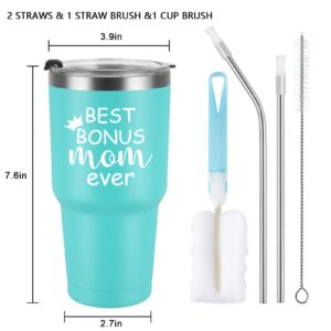 GINGPROUS Mother's Day Gifts for Mom Tumbler, Best Bonus Mom Ever Gifts for Stepmom Bonus Mom New Mom to be from Daughters Sons, 30 Oz Insulated Stainless Steel Travel Tumbler with Lids, Mint