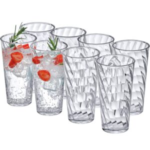 amazing abby - glacier - 18-ounce plastic tumblers (set of 8), plastic drinking glasses, all-clear reusable plastic cups, stackable, bpa-free, shatter-proof, dishwasher-safe