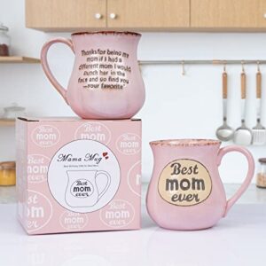 Asmwo Mom Gifts for Women Best Mom Ever Funny Birthday Gifts for Mom New Mom Gifts for Women Mother Wife Pregnant Mom Bonus Mom Christmas Gifts Ideas for Mom 16oz Pink Coffee Mug Mom Coffee Cup