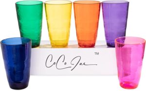 cocojae premium shatterproof drinking glasses - stackable & reusable 20 oz drinking plastic cups - dishwasher safe, bpa free acrylic drinking cups - colorful plastic drinking glasses - set of 6