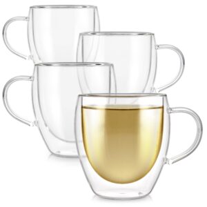 teabloom double walled cups – 8 oz / 250 ml – set of 4 insulated glass cups for tea, coffee, espresso, and more – clarity glasses