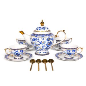 acmlife bone china tea set, 13-piece blue and white tea sets for adults, vintage tea sets for women tea party or gift giving
