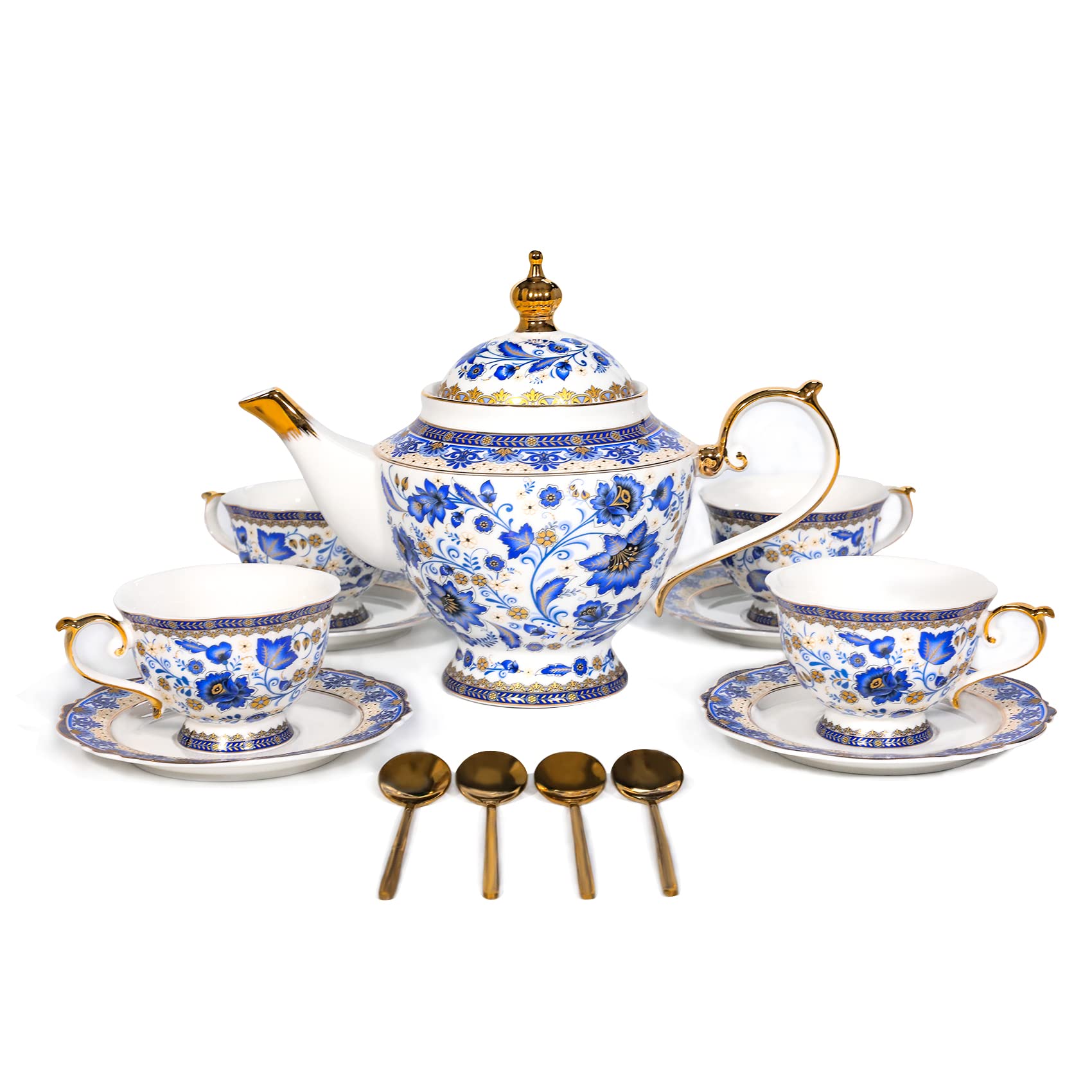 ACMLIFE Bone China Tea Set, 13-Piece Blue and White Tea Sets for Adults, Vintage Tea Sets for Women Tea Party or Gift Giving