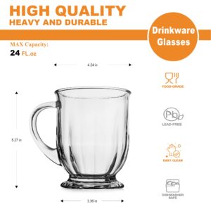 LUXU 24 OZ Glass Coffee Mugs(Set of 2),Large Clear Coffee Mug,Glass Mugs With Handles for Hot and Cold Beverages,Durable Mugs for Tea, Cappuccino, Latte,Coffee,Juice,Milk,Hot Chocolate,Beer Mugs