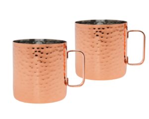 godinger moscow mule mugs, hammered copper drinking mug for cocktails, stainless steel lining pure copper plating, moscow mule mug, set of 2