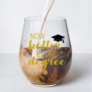 Perfectinsoy Now Hotter By One Degree Wine Glass with Gift Box, Graduation Gifts for Him, Her, College Graduates, High School Graduates, Sisters, Friends, College Grad, Masters Degree, Grad Gift