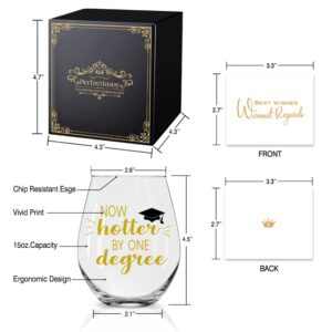 Perfectinsoy Now Hotter By One Degree Wine Glass with Gift Box, Graduation Gifts for Him, Her, College Graduates, High School Graduates, Sisters, Friends, College Grad, Masters Degree, Grad Gift