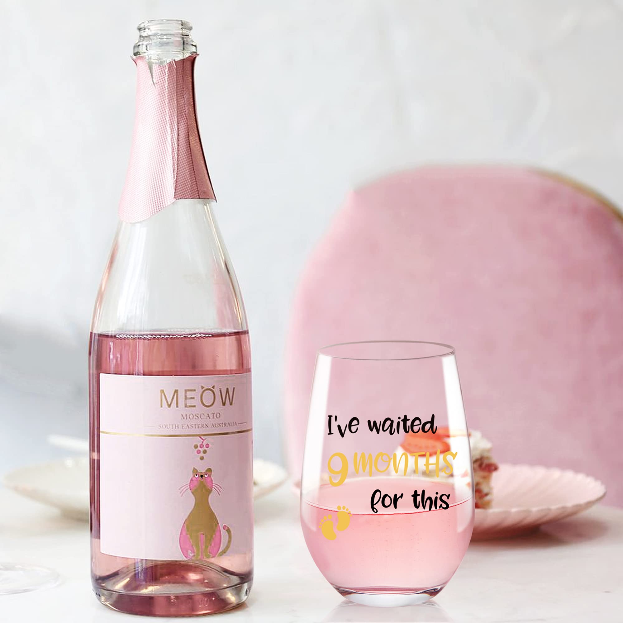 Waited 9 Months for This Funny Wine Glass Gifts for New Mom - Birthday, Mother's Day Gifts for Women, Expectant Moms, Pregnancy, Mom Gifts from Husband, Confidante, Friend, 17 oz Stemless Wine Glasses