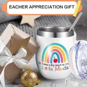 Nuenen Teacher Gifts for Women Teacher Appreciation Gifts It Takes a Big Heart to Shape Little Wine Tumbler 12 oz Stainless Steel Tumbler for Christmas End of Year Graduation Birthday Gifts