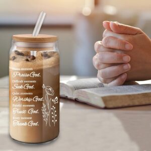 FlyweightZ Christian Gifts For Women Faith - 16oz Glass Cups With Quotes For Christian - Religious Gifts For Women Friends Coworkers - Birthday Gifts For Her - Christmas Gifts For Mom, Sister