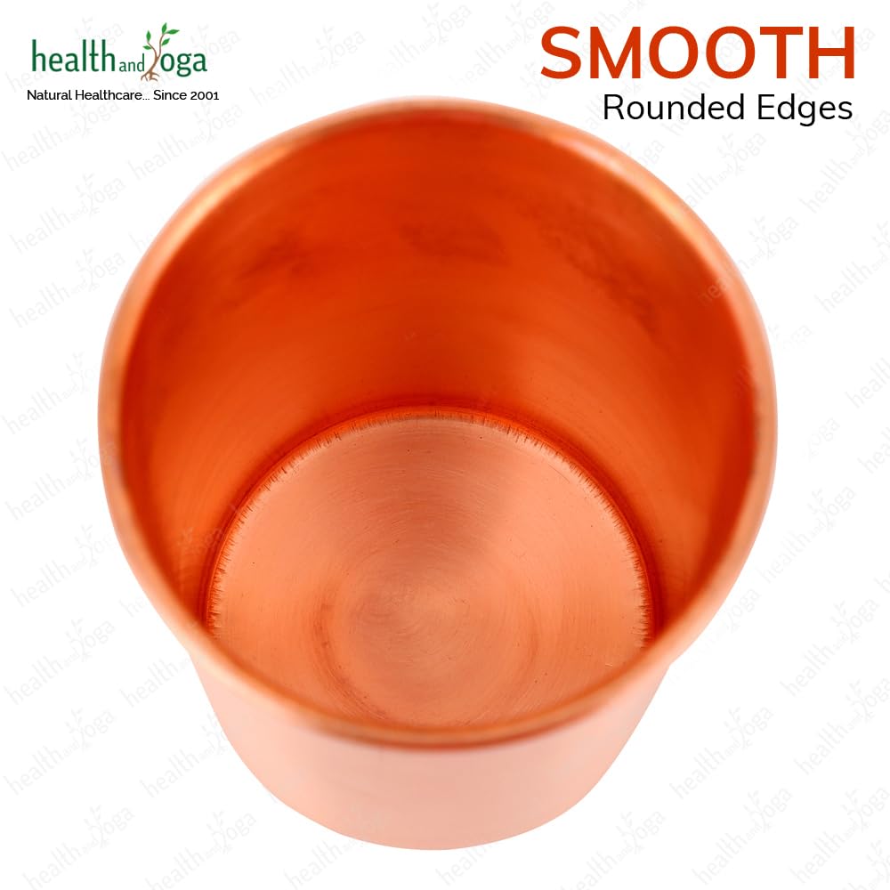 SoulGenie HealthAndYoga™ qCup Pure Copper Tumblers for Drinking - Ayurvedic Health Pure Copper Cups – 2 pcs. set - 250 ml.(8 fl oz) (Plain)