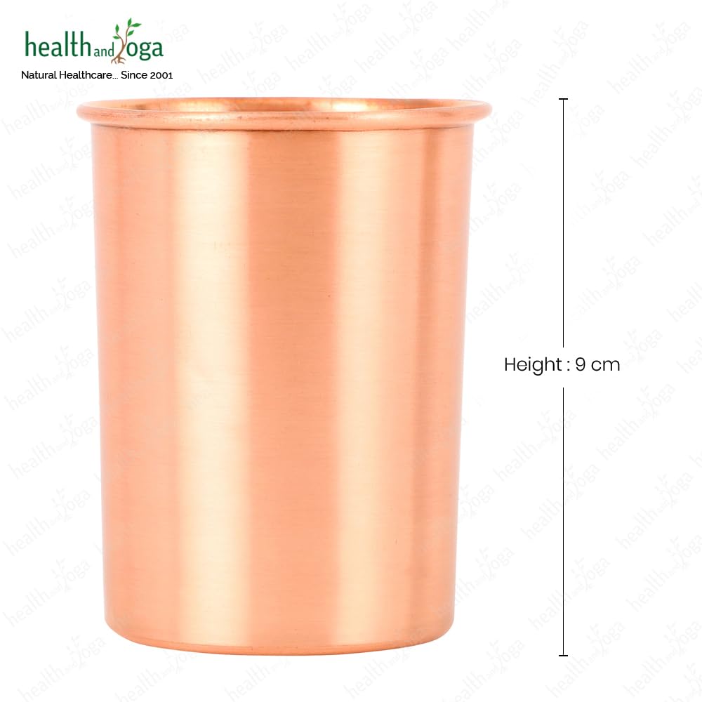 SoulGenie HealthAndYoga™ qCup Pure Copper Tumblers for Drinking - Ayurvedic Health Pure Copper Cups – 2 pcs. set - 250 ml.(8 fl oz) (Plain)