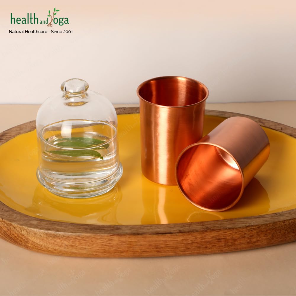 SoulGenie HealthAndYoga™ qCup Pure Copper Tumblers for Drinking - Ayurvedic Health Pure Copper Cups – 2 pcs. set - 250 ml.(8 fl oz) (Plain)