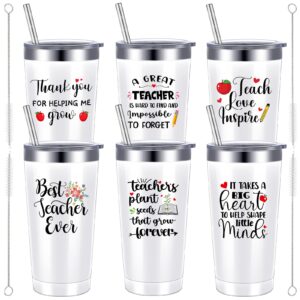 sumind 6 pcs teacher appreciation gifts teacher tumbler graduation gifts with lid and straw 20oz stainless steel insulated mug thank you teacher gifts for women(white)