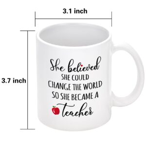 Cabtnca Teacher Appreciation Gifts for Women, She Believed She Could Change The World So She Became A Teacher Mug, Teacher Gifts for Women, Mothers Day Christmas Birthday Gifts for Teacher, 11Oz