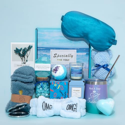 Birthday Gifts for Women,Blue Gift Basket for Women Friendship Gift Relaxing Gift Set,Best Friend Gift Unique Gift Ideas for Women,Women Gift Box for Mom Sister Wife Girlfriend Mother's Day Gift