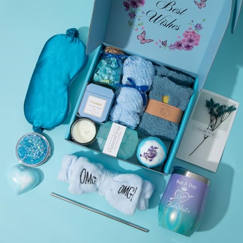 Birthday Gifts for Women,Blue Gift Basket for Women Friendship Gift Relaxing Gift Set,Best Friend Gift Unique Gift Ideas for Women,Women Gift Box for Mom Sister Wife Girlfriend Mother's Day Gift