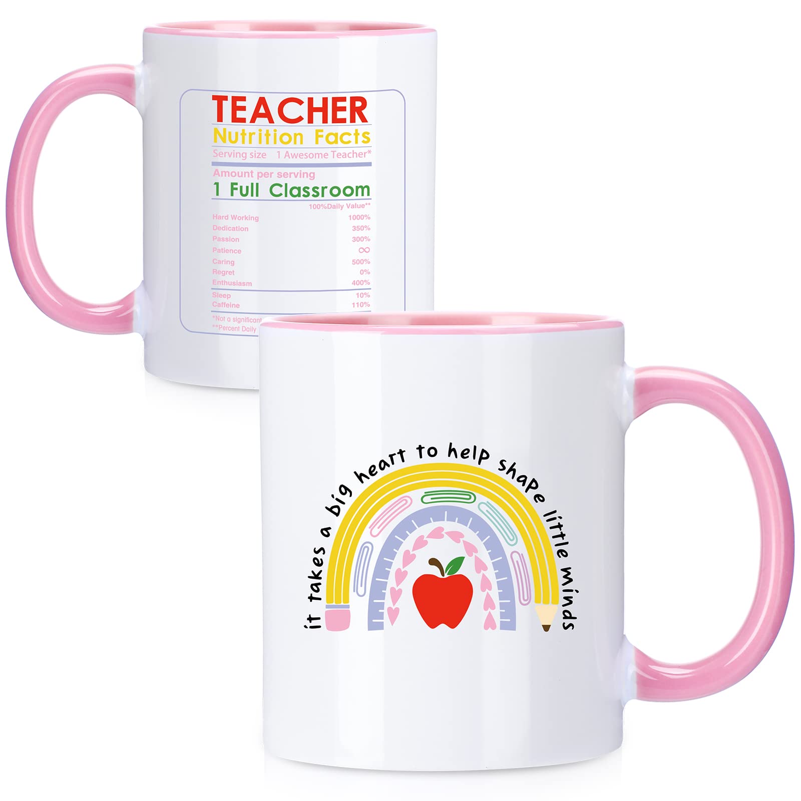 Zopeal Teacher Gifts Coffee Mug It Takes A Big Heart Coffee Mug Teacher Appreciation Gifts Coffee Cups for Women Men Teacher Christmas Graduation End of Year Thank you Birthday Gifts(Pink, White)