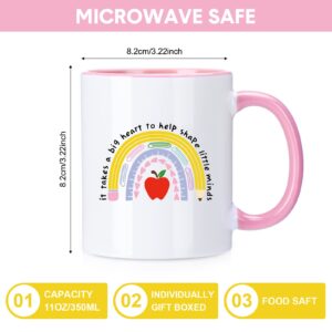 Zopeal Teacher Gifts Coffee Mug It Takes A Big Heart Coffee Mug Teacher Appreciation Gifts Coffee Cups for Women Men Teacher Christmas Graduation End of Year Thank you Birthday Gifts(Pink, White)